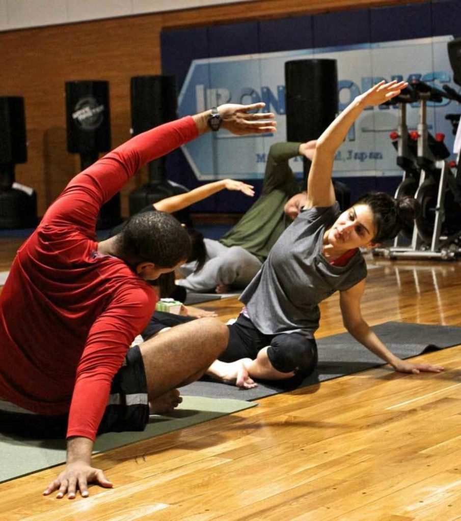 A group yoga session.